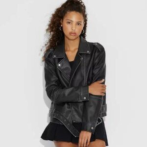 NWT Women's Faux Leather Oversized Moto Jacket - Wild Fable